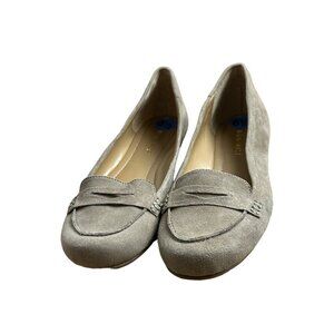 Nine West Size 6.5M Womens Taupe Leather Suede Penny Loafers